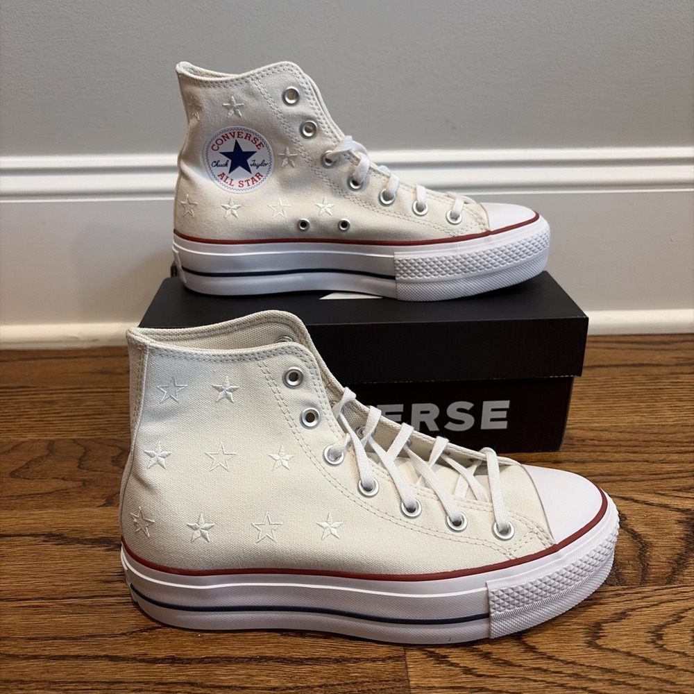 Converse Chuck Taylor All Star Vintage White Stars Lift Platform Shoes Women's 8